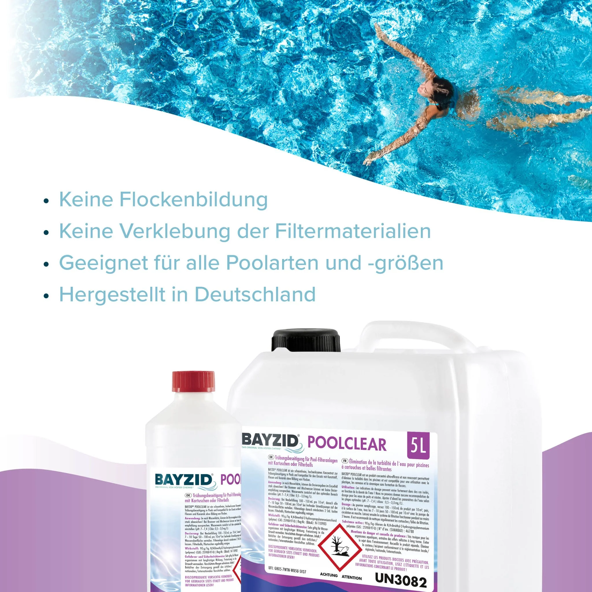 1 L BAYZID® Poolclear - Trübungsbeseitigung für Pool-Filter mit Kartuschen & Filterballs - Image 4