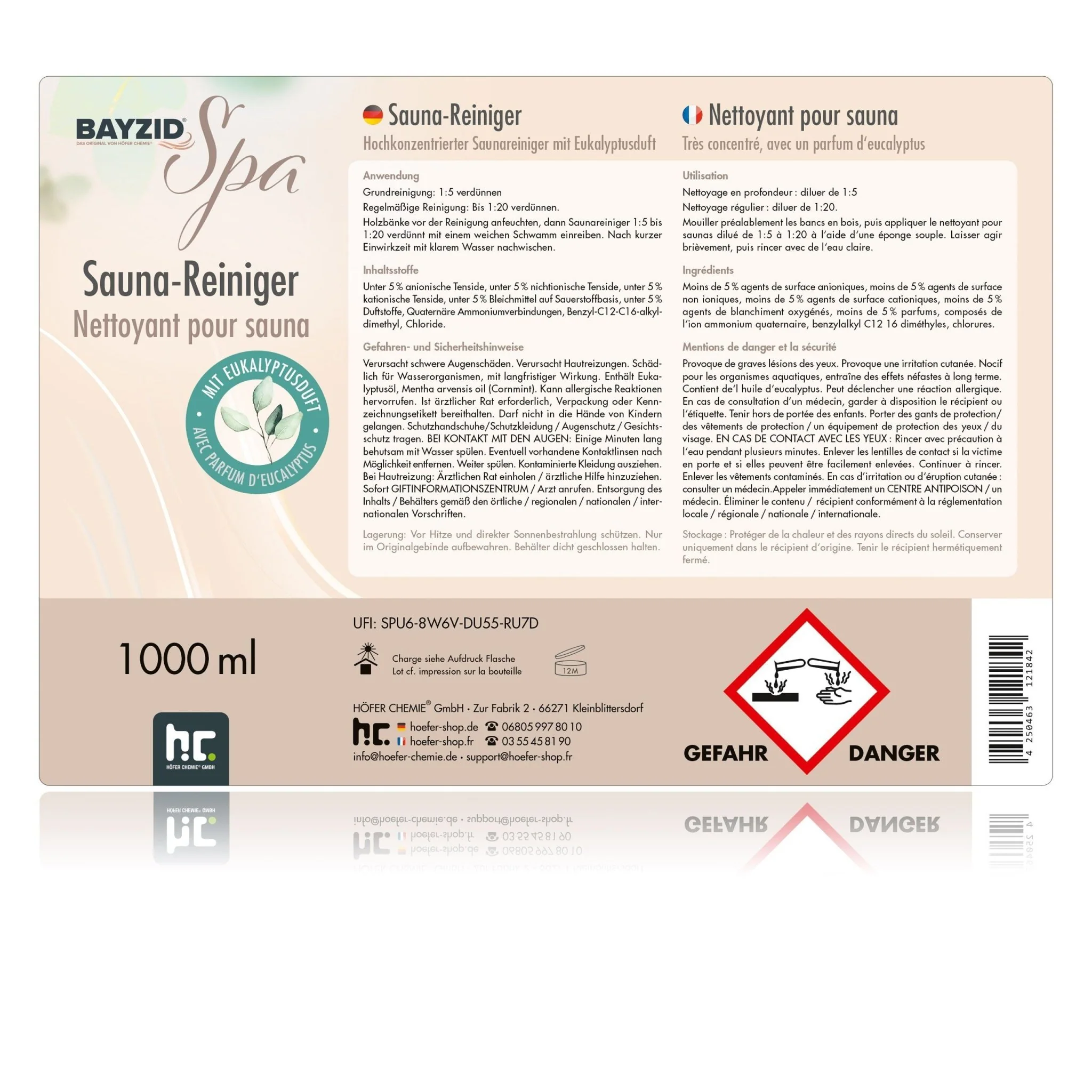 1 L BAYZID® SPA Saunareiniger mit Eukalyptusduft - hochkonzentriertes Reinigungsmittel - Image 7