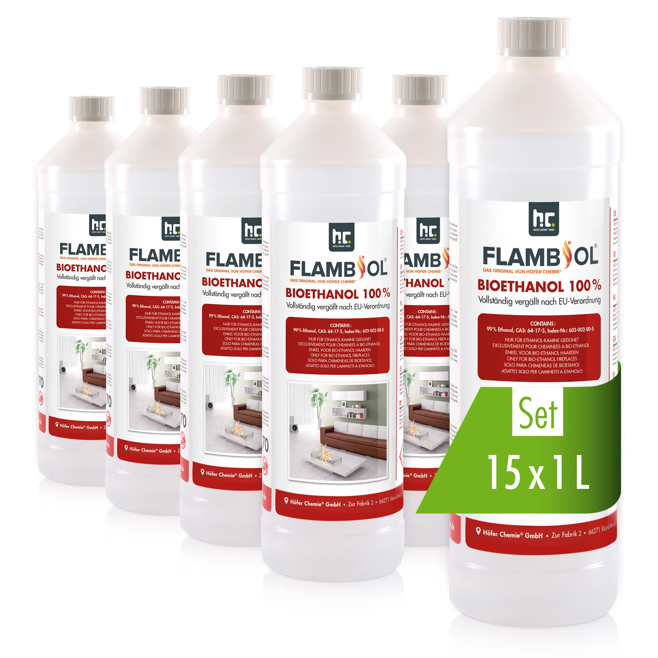 1 L FLAMBIOL® Bioethanol Hochrein 100 % in Flaschen für Edelstahl-Tisch-Kamine - Image 3