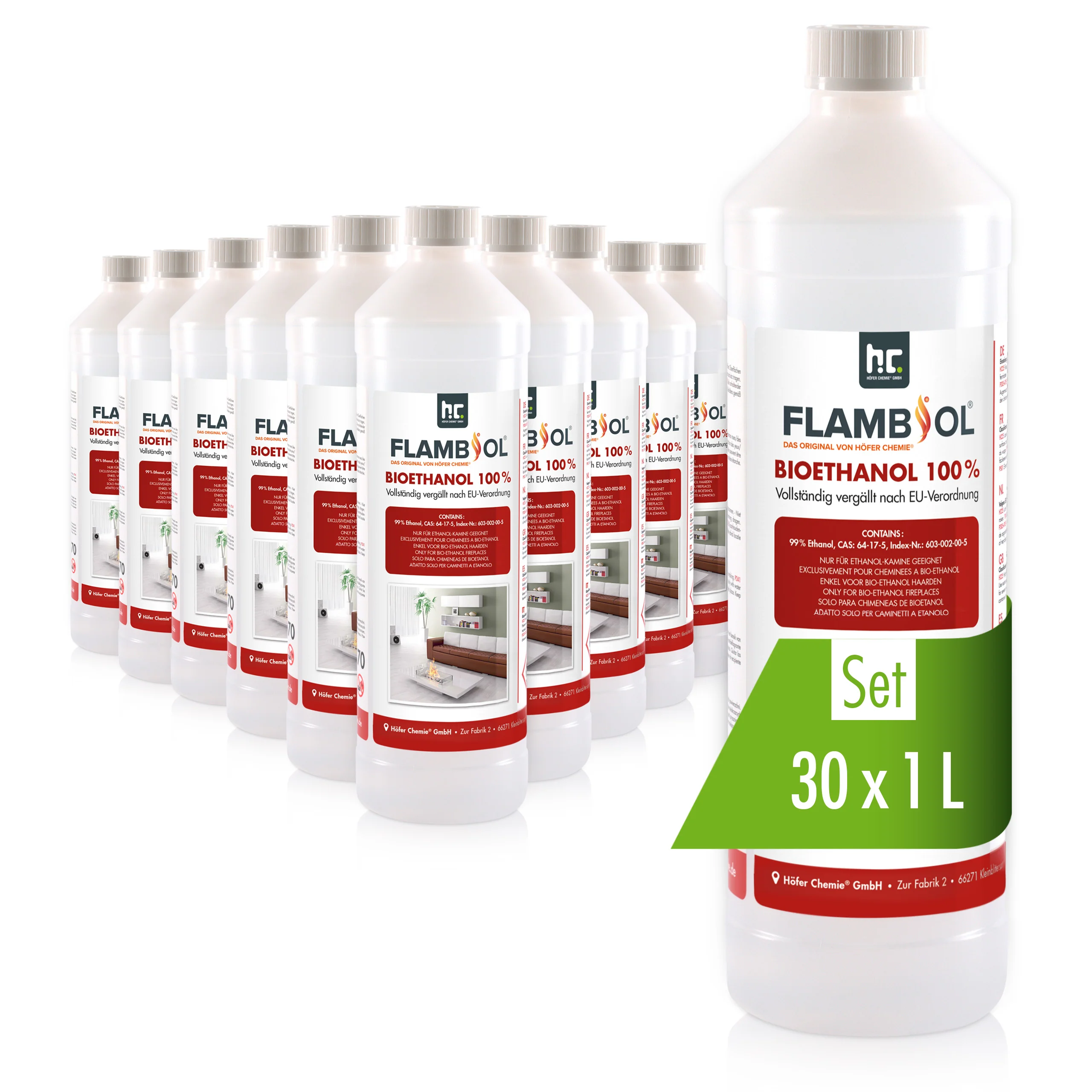 1 L FLAMBIOL® Bioethanol Hochrein 100 % in Flaschen für Edelstahl-Tisch-Kamine - Image 5