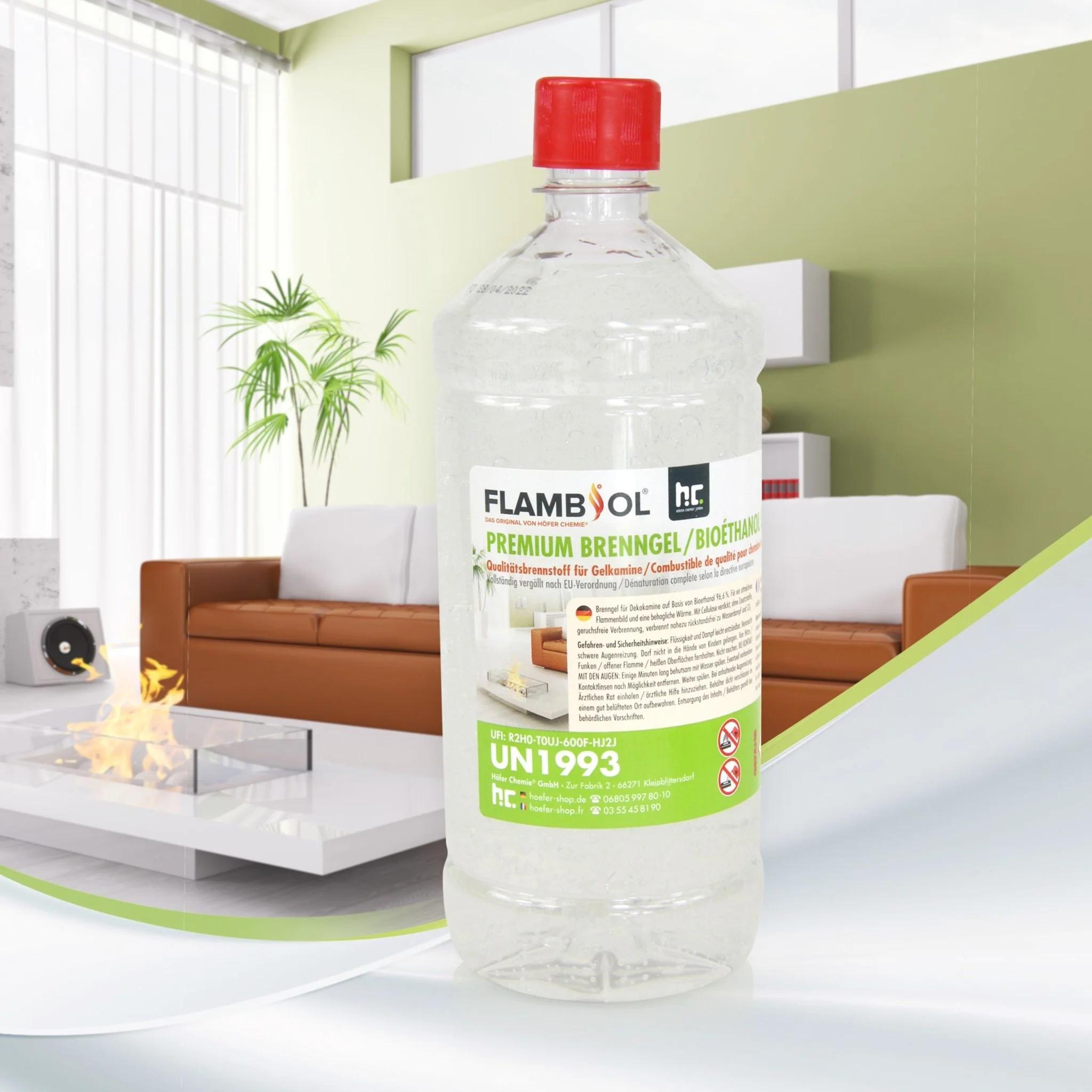 1 L FLAMBIOL® Premium Brenngel aus Bioethanol für Tischfeuer in Flaschen - Image 3