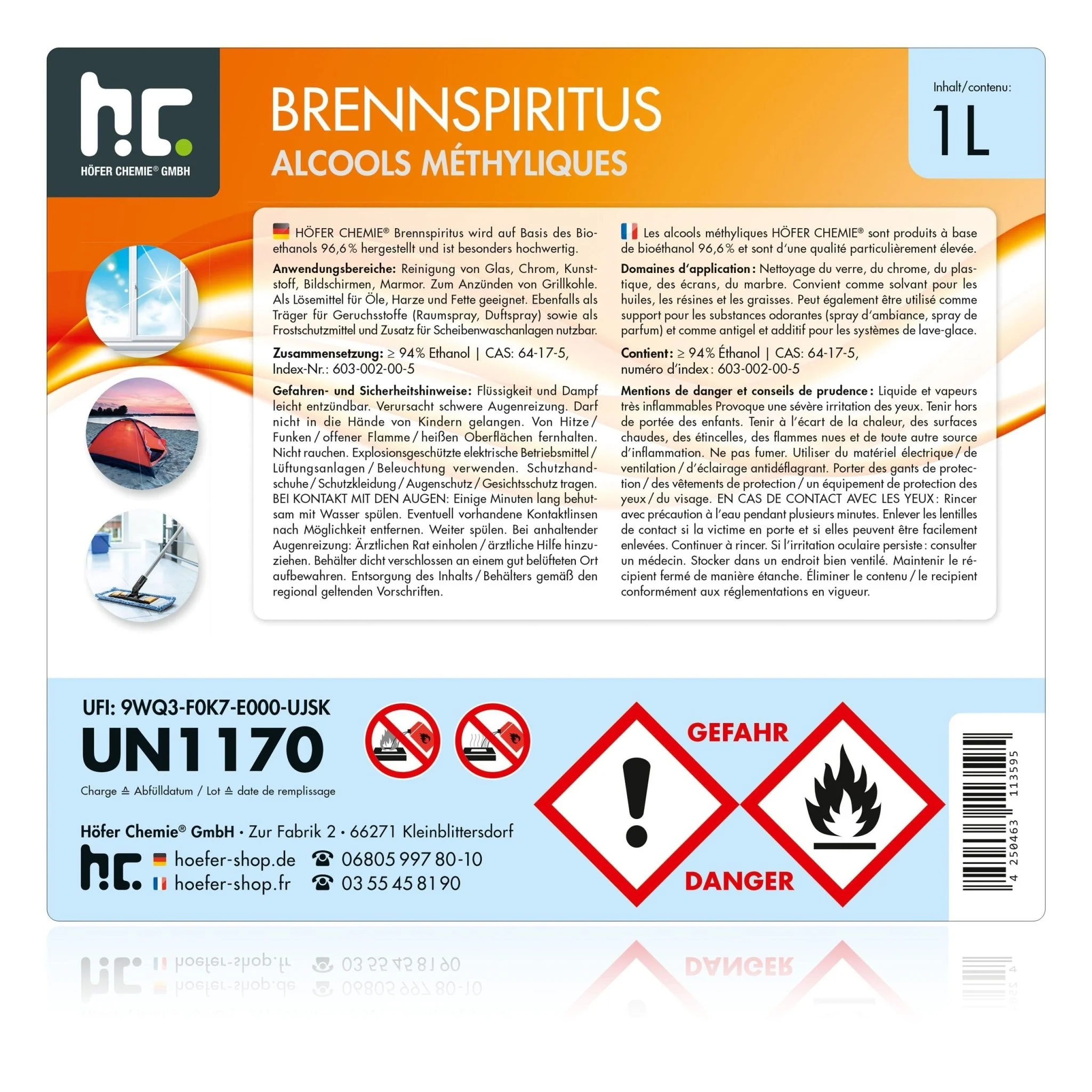 1 L Höfer Chemie® Brennspiritus 94% in Flaschen - Image 7