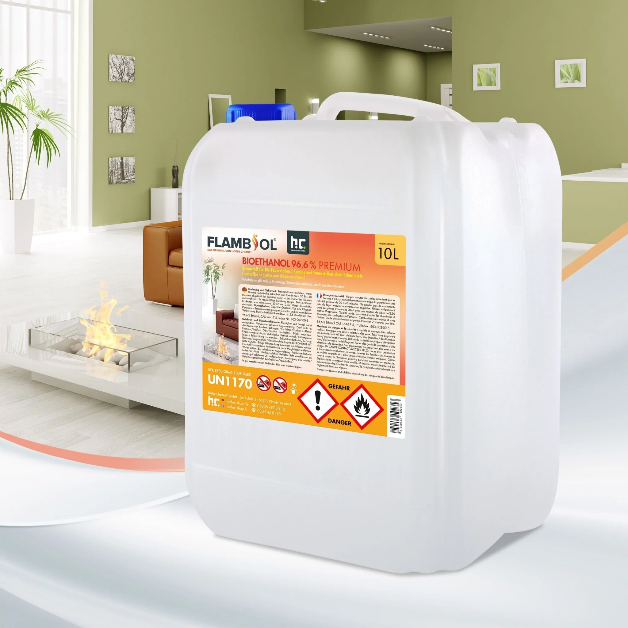 10 L FLAMBIOL® Bioethanol 96,6% Premium für Ethanolkamin in Kanistern - Image 5