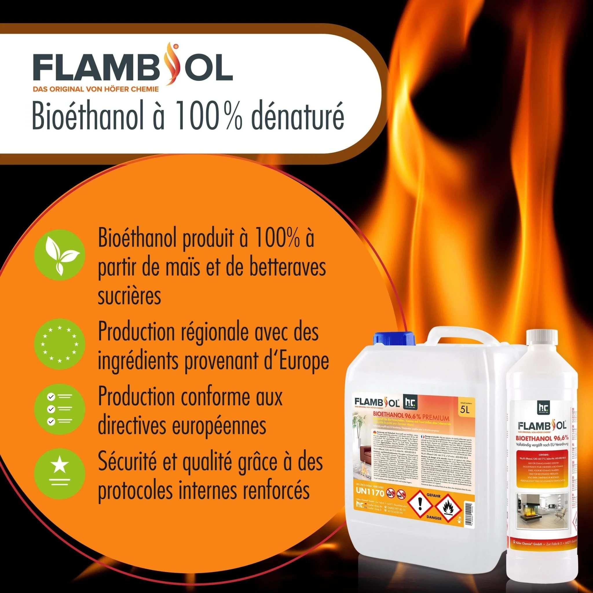 10 L FLAMBIOL® Bioethanol 96,6% Premium für Ethanolkamin in Kanistern - Image 8
