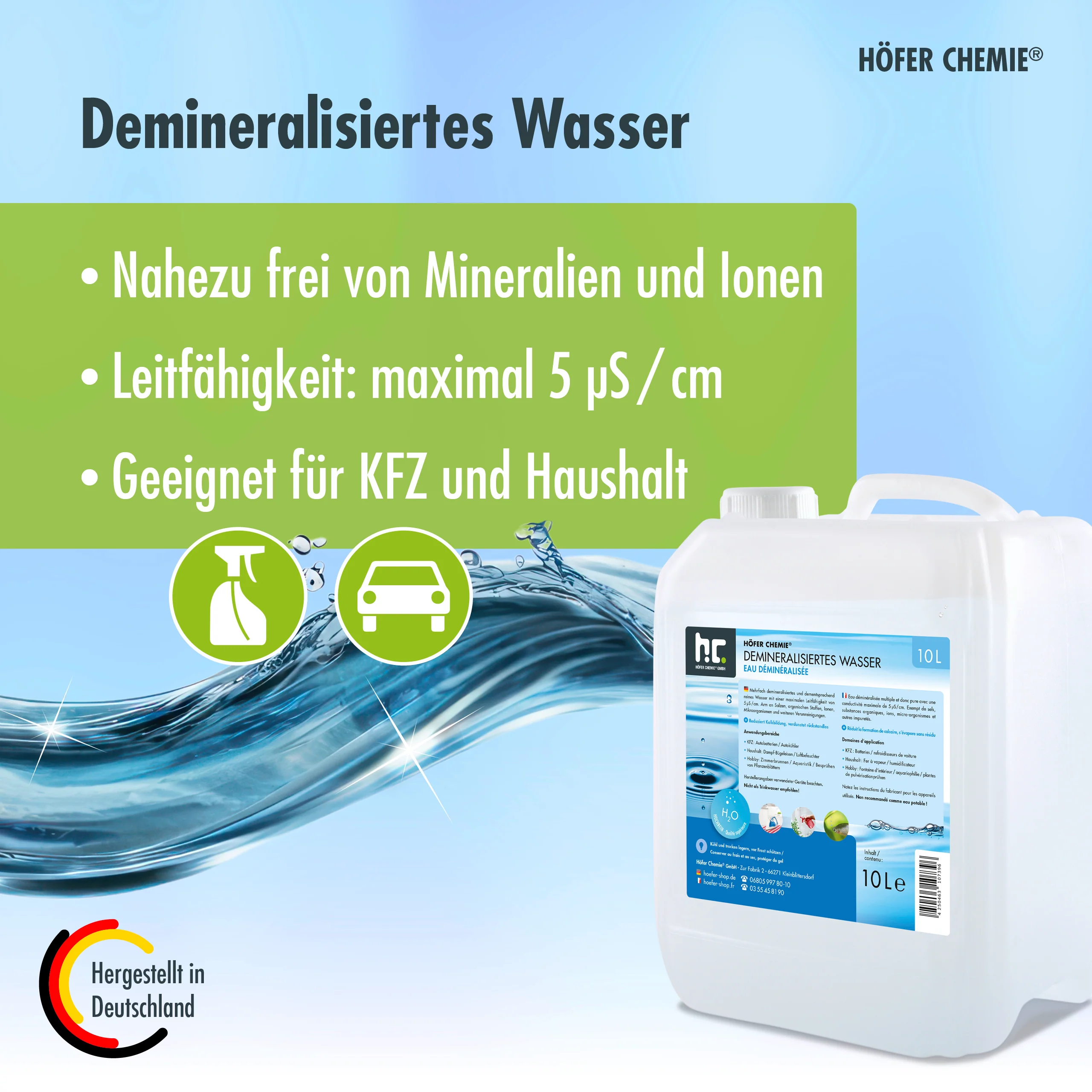 10 L Höfer Chemie® Demineralisiertes Wasser in Kanister - Image 2