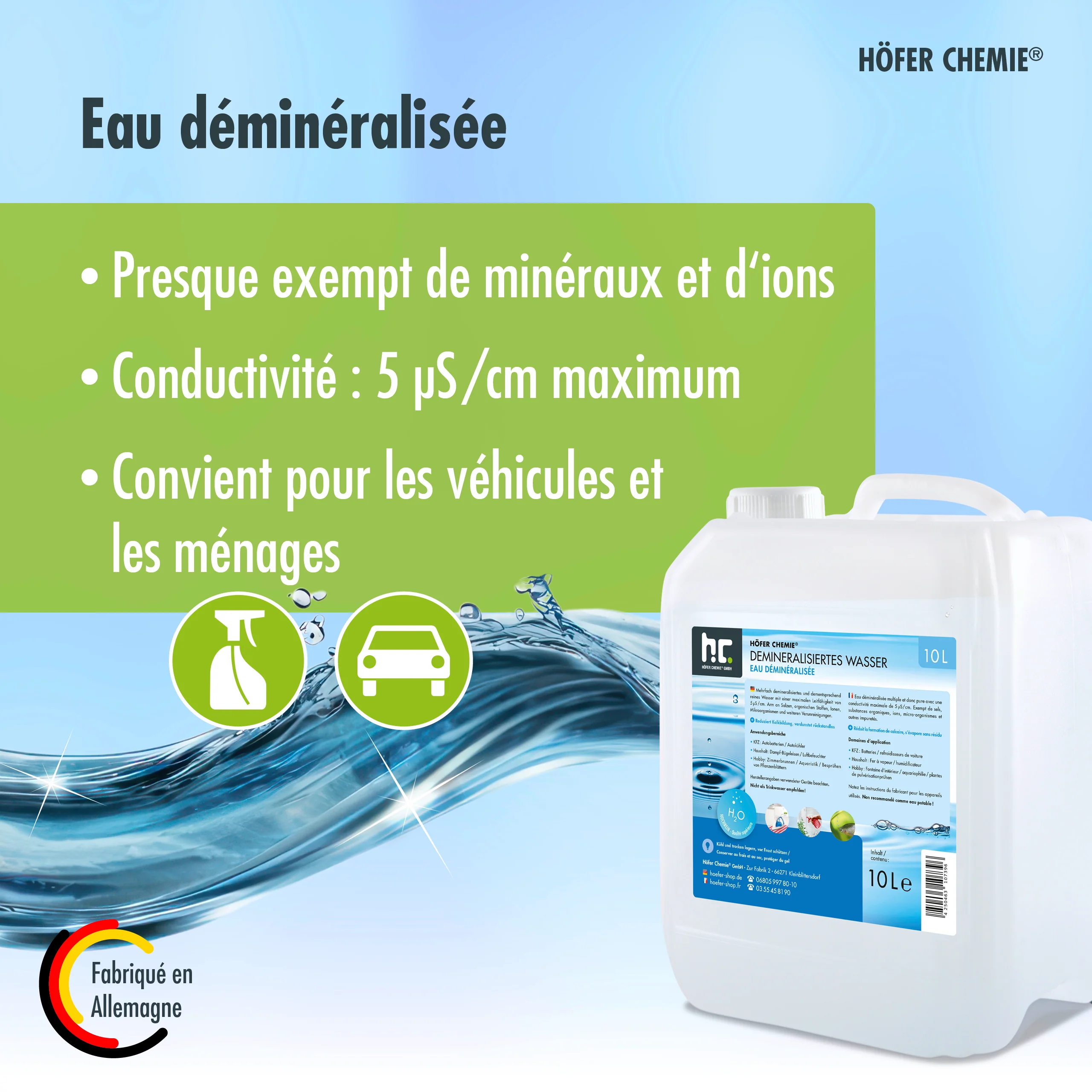 10 L Höfer Chemie® Demineralisiertes Wasser in Kanister - Image 6