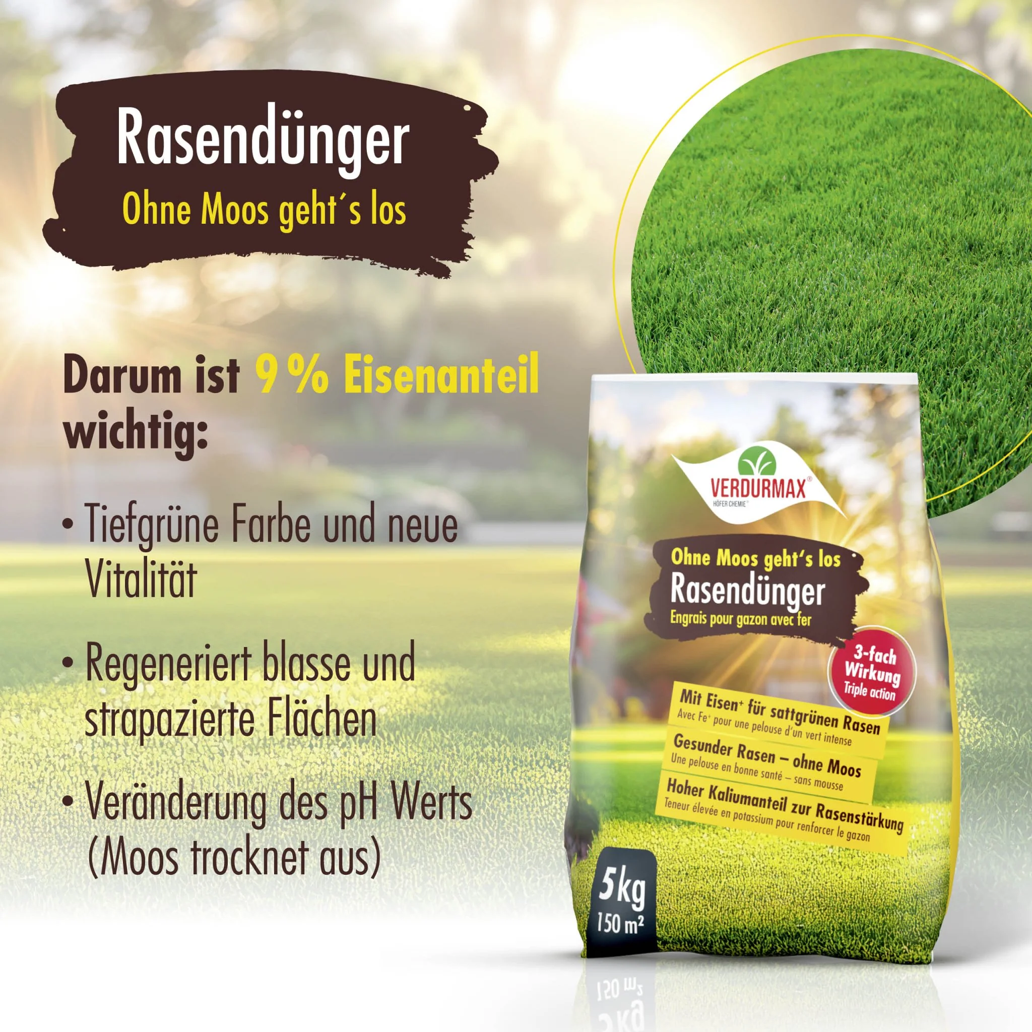 5 kg VERDURMAX® Rasendünger mit Eisen - Ohne Moos geht´s los - Image 3