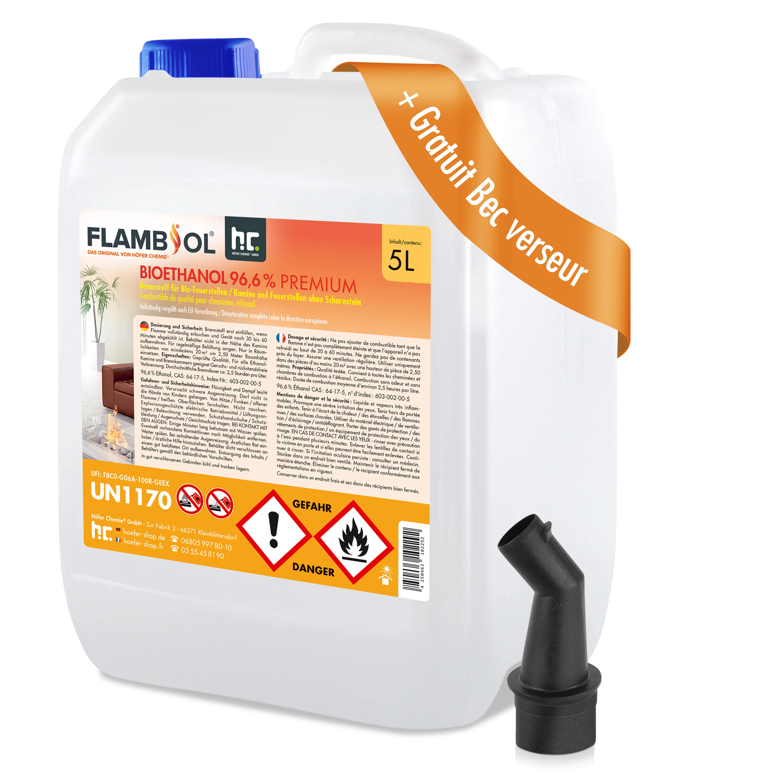 5 L FLAMBIOL® Bioethanol 96,6% Premium für Ethanol-Brenner oder Kamine - Image 3