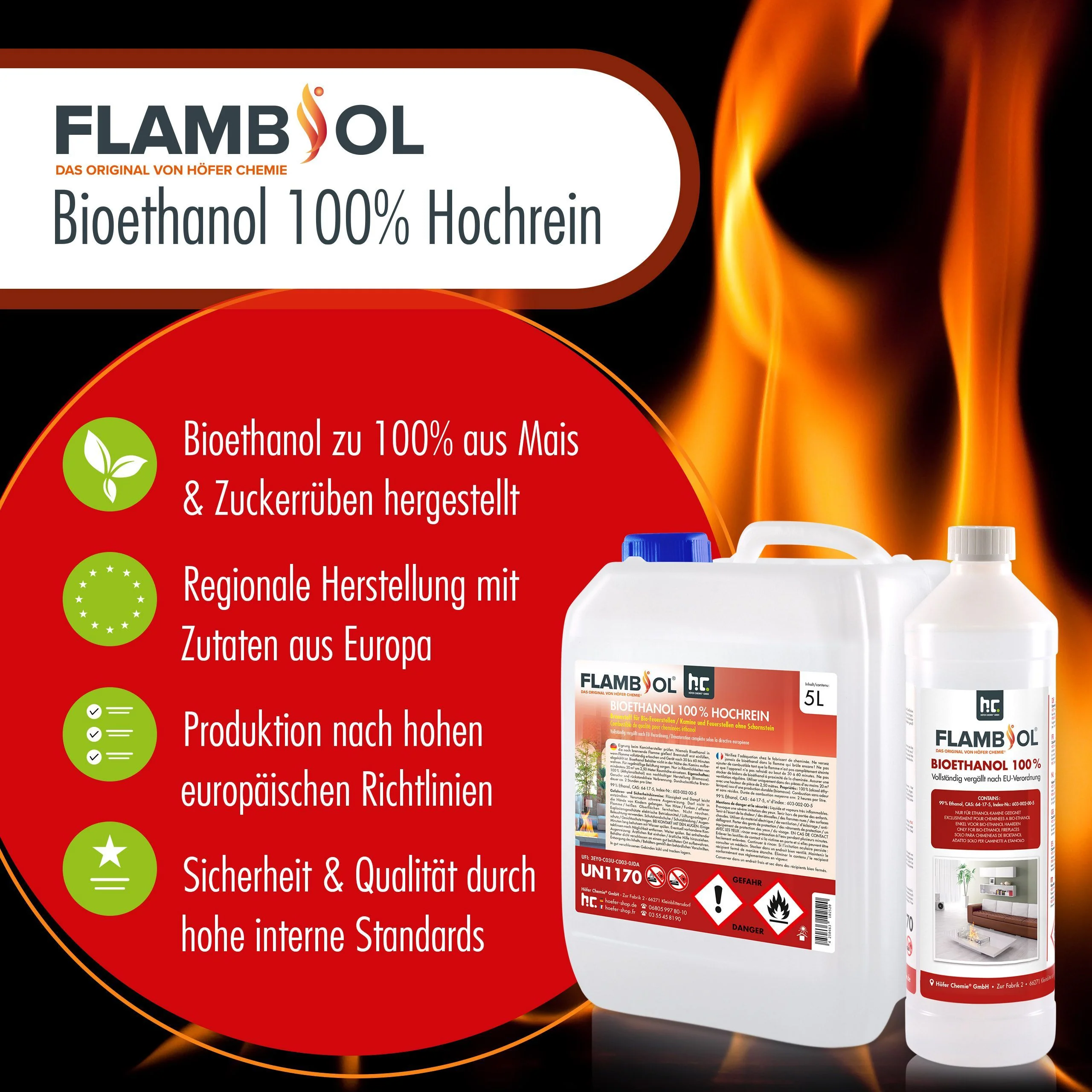 5 L FLAMBIOL® Bioethanol Hochrein 100 % rauch- und rußfrei in Kanistern - Image 6